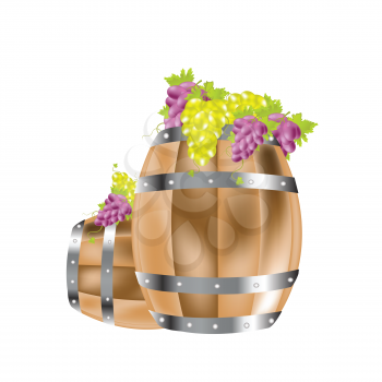 Royalty Free Clipart Image of Grapes in Barrels