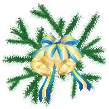 Royalty Free Clipart Image of an Evergreen With Bells and Bows