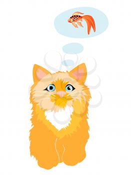 Royalty Free Clipart Image of a Cat Dreaming of a Fish