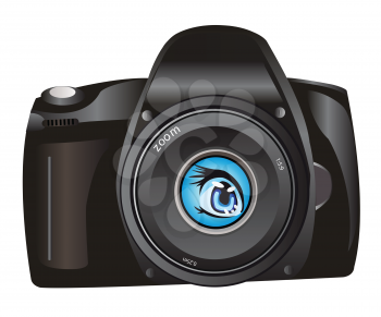 Royalty Free Clipart Image of a Digital Camera With an Eye on the Lens