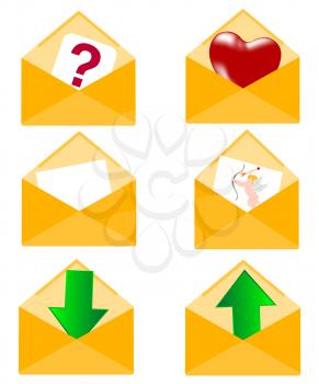 Royalty Free Clipart Image of Envelopes With Different Things Inside