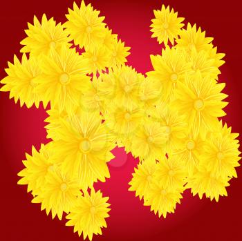 Royalty Free Clipart Image of Yellow Flowers on a Red Background