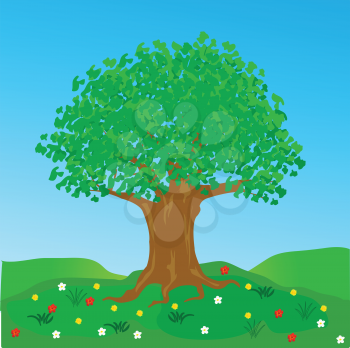 Royalty Free Clipart Image of a Tree in a Glade