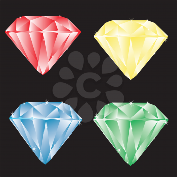 Royalty Free Clipart Image of Coloured Jewels on Black