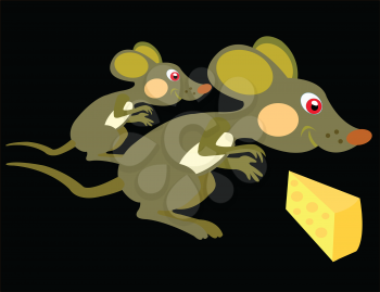 Royalty Free Clipart Image of Two Mice With Cheese