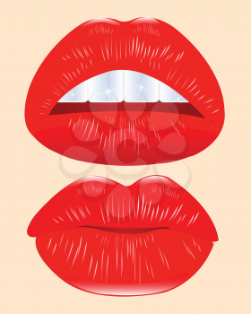 Royalty Free Clipart Image of Two Sets of Red Lips