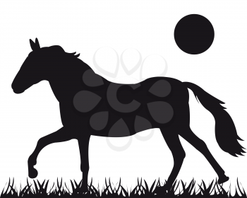 Royalty Free Clipart Image of a Silhouette of a Horse and Moon
