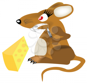 Royalty Free Clipart Image of a Rat With a Knife and Piece of Cheese