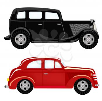 Royalty Free Clipart Image of Two Vintage Cars