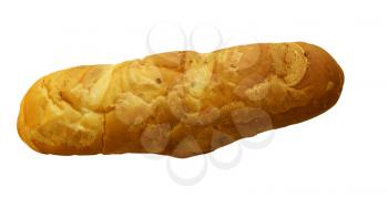 Long loaf of bread on white background is insulated