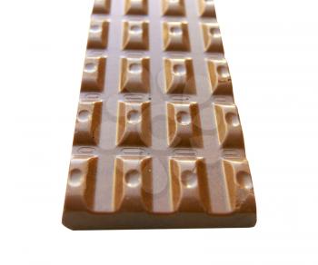 Part of bar of chocolate on white background is insulated
