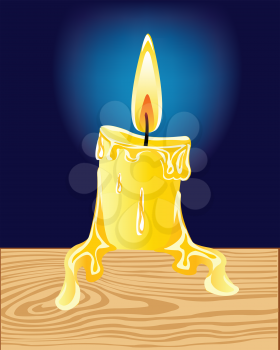 Illustration of the alight candle on turn blue background