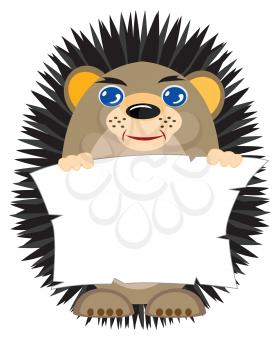 Illustration of the hedgehog with sheet of paper in hand on white background