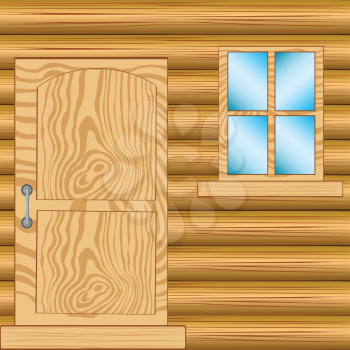 Illustration window and door in house from tree