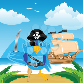 Illustration of the bird of the pirate ashore island in tropic