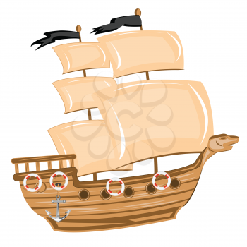 Illustration pirate ship on white background is insulated