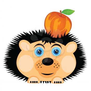 Vector illustration of the hedgehog carrying apple