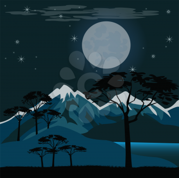 Vector illustration of the african savannah in the night