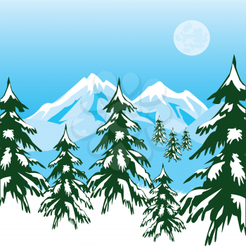 Illustration of the high mountains in winter