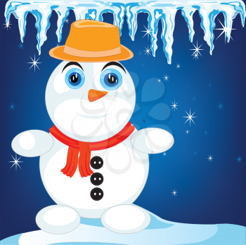 Snow person on turn blue background is insulated