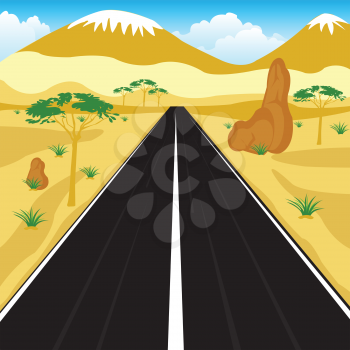 Vector illustration of the road in deserted terrain