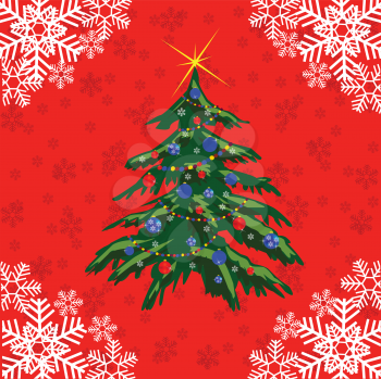 New year's fir tree on red background