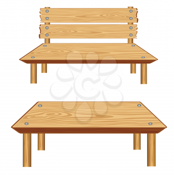 Bench and table from tree on white background