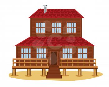 Vector illustration of the big wooden building on white background