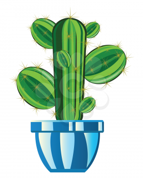 Cartoon of the prickly cactus in pot on white background