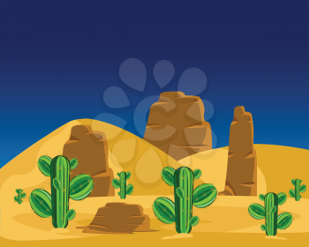Vector illustration to deserts with cactus.Wild landscape
