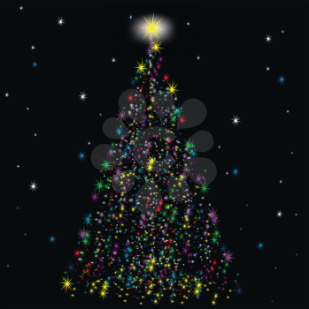 Festive spruce from stars on black background