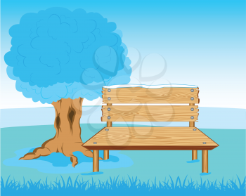 Vector illustration of the bench from tree in park in winter