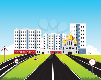 Vector illustration of the road in big city