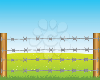 The Year field and poles with barbed wire.Vector illustration