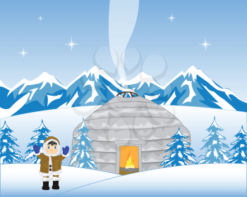 Vector illustration vein nomad in mountain in winter