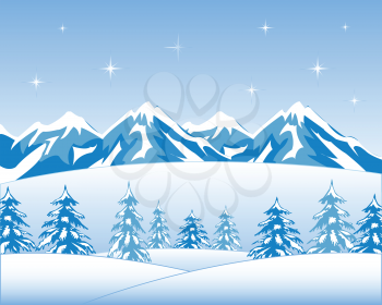 Vector illustration winter wood and mountain tops