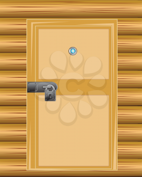 Wooden door with lock on background wall from wood