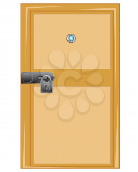 Wooden door with outboard lock on white background
