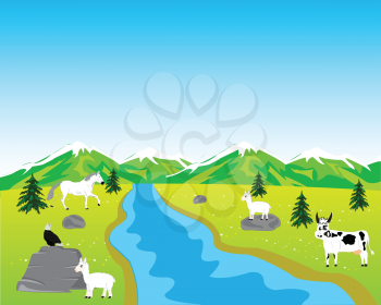 The Year landscape with river and animal.Vector illustration