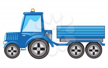Blue tractor with pushcart on white background is insulated