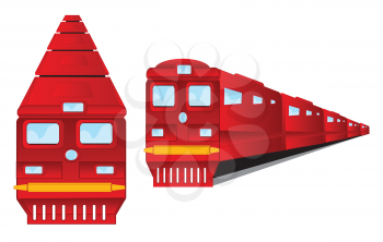 Two trains of the red colour on white background