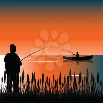 The Taps on lake with bulrush.Vector illustration