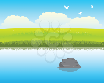 The Calm river with clean water.Vector illustration
