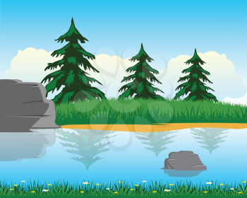 The Calm river with clean water.Vector illustration