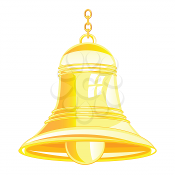 Bell from gilded metal on white background is insulated