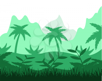 The Beautiful landscape with tropical jungle.Vector illustration