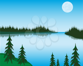 The Landscape beautiful lake in wood.Vector illustration