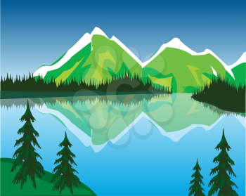 The Beautiful lake in mountain amongst wood.Vector illustration