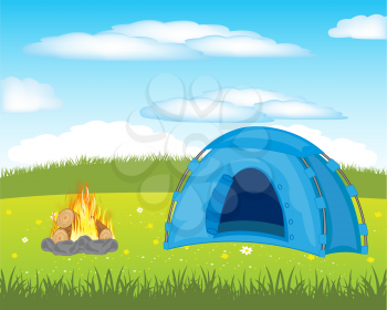 The Year rest in tent on meadow.Vector illustration
