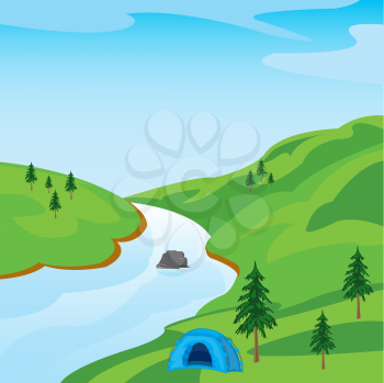 Vector illustration of the mountain landscape by summer
